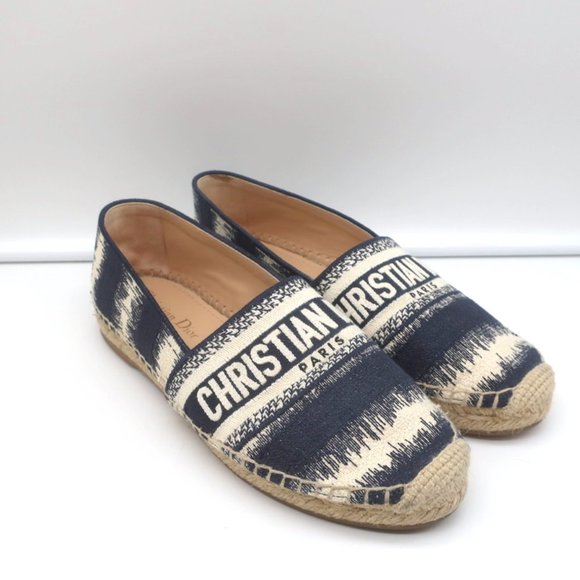 Dior Shoes - CHRISTIAN DIOR GRANVILLE D-STRIPES LOGO EMBROIDERED ESPADRILLES NAVY SIZE 37